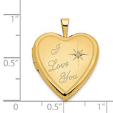 14k Yellow Gold Heart Locket Pendant with Diamond, I Love You Message, Starburst Detail