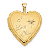 14k Yellow Gold Heart Locket Pendant with Diamond, I Love You Message, Starburst Detail