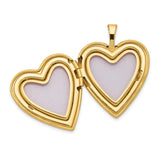 14k Yellow Gold Heart Locket Pendant with Pink Rose and Green Leaves, Floral Memory Jewelry