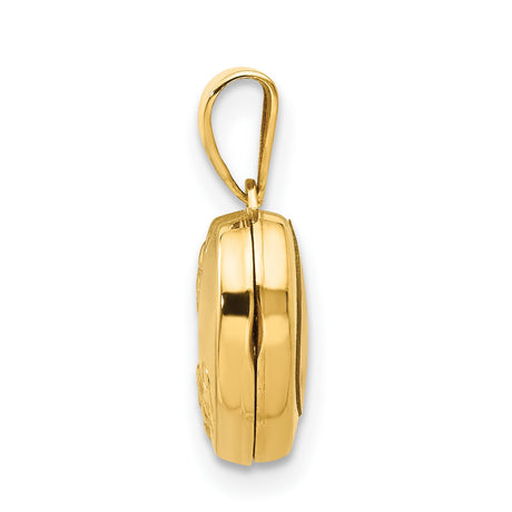 14k Yellow Gold Heart Locket Pendant with Floral Design and Polished Finish for Women