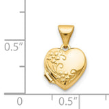 14k Yellow Gold Heart Locket Pendant with Floral Design and Polished Finish for Women