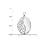 14k White Gold Oval Locket Pendant with Filigree Swirl Design, Vintage Style Keepsake for Women