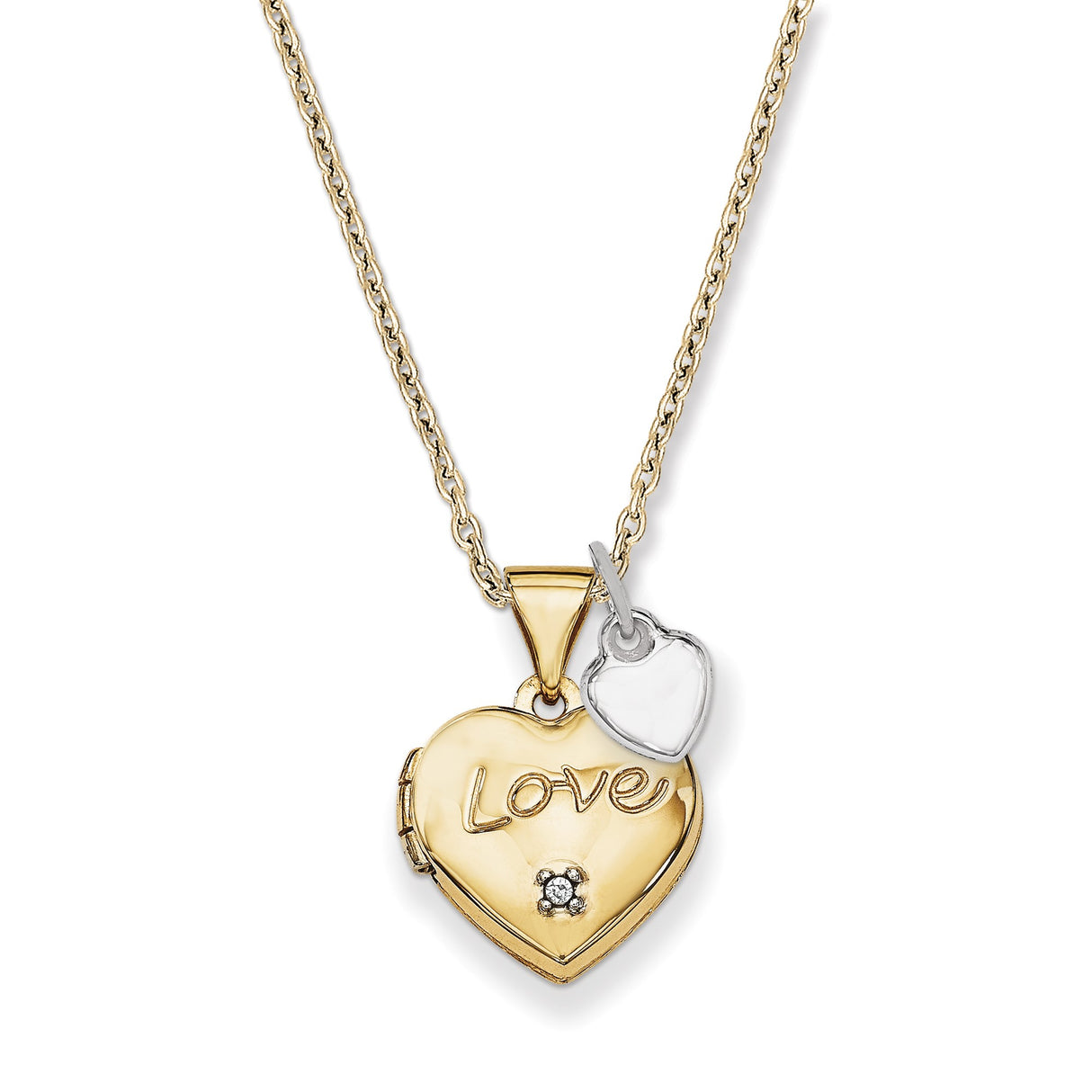 14k Two-Tone Gold Heart Locket Pendant with Diamond Accents and Love Engraving