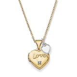 14k Two-Tone Gold Heart Locket Pendant with Diamond Accents and Love Engraving
