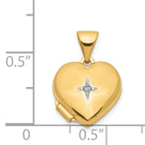 14k Yellow Gold Heart Locket Pendant with Diamond Starburst Design, Romantic Keepsake Jewelry