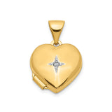14k Yellow Gold Heart Locket Pendant with Diamond Starburst Design, Romantic Keepsake Jewelry