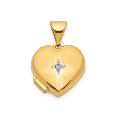 14k Yellow Gold Heart Locket Pendant with Diamond Starburst Design, Romantic Keepsake Jewelry