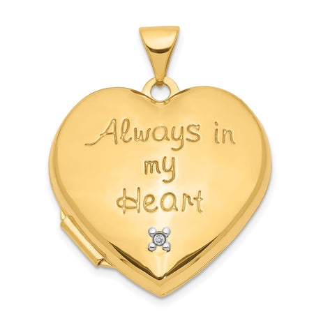 14k Two-Tone Gold Heart Locket Pendant with Diamond Accent, Always in My Heart Engraving