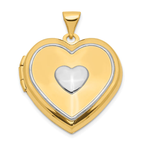 14k Two-Tone Gold Heart Locket Pendant with Polished Yellow and White Finish