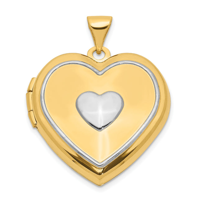 14k Two-Tone Gold Heart Locket Pendant with Polished Yellow and White Finish