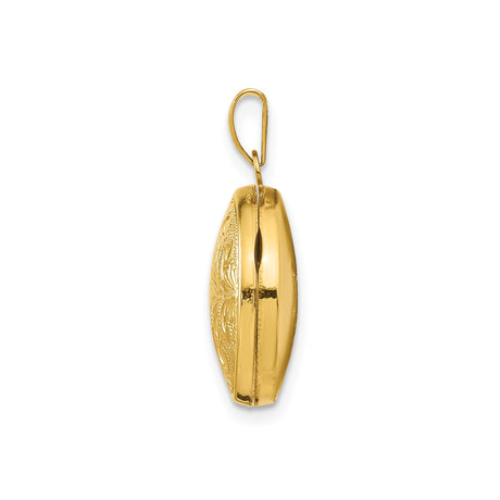 14k Yellow Gold Round Locket Pendant with Floral and Paisley Design, Vintage Inspired Jewelry