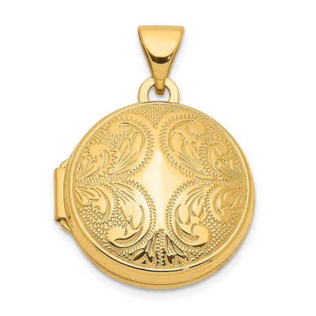 14k Yellow Gold Round Locket Pendant with Floral and Paisley Design, Vintage Inspired Jewelry