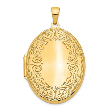 14k Yellow Gold Oval Locket Pendant with Floral Scroll Design, Vintage Style for Women
