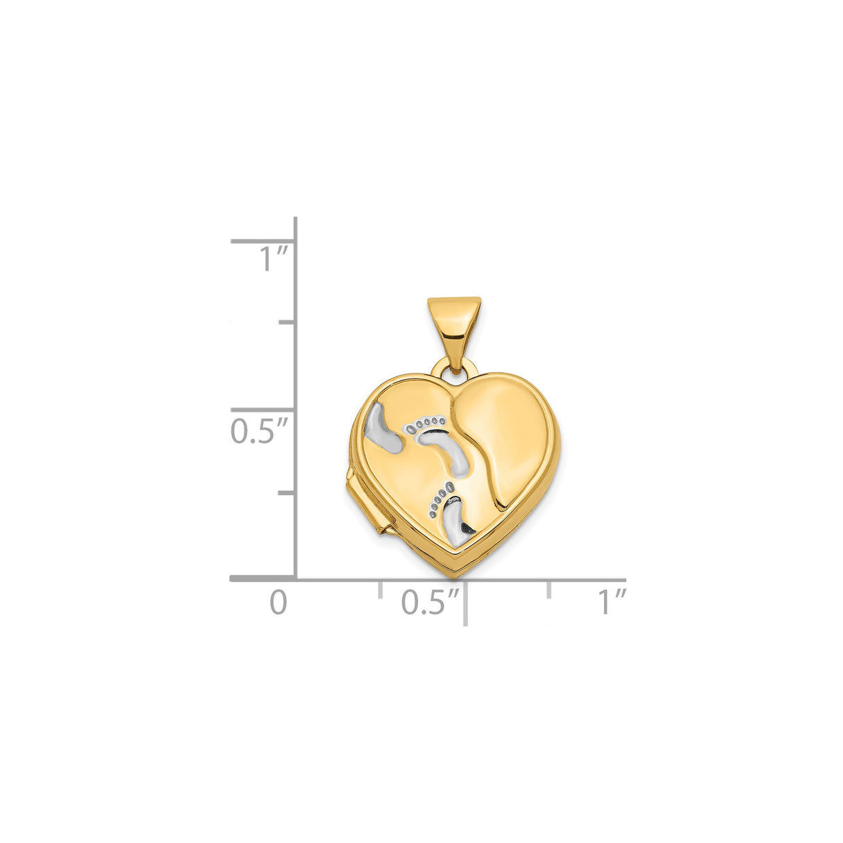 14k Multi-Tone Gold Heart Locket Pendant with Embossed Baby Footprints, Motherhood Theme