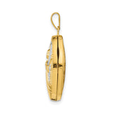 14k Yellow Gold and Rhodium Oval Locket Pendant with Guardian Angel and Halo Wings