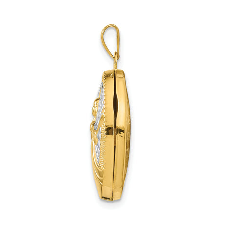 14k Yellow Gold and Rhodium Oval Locket Pendant with Guardian Angel and Halo Wings