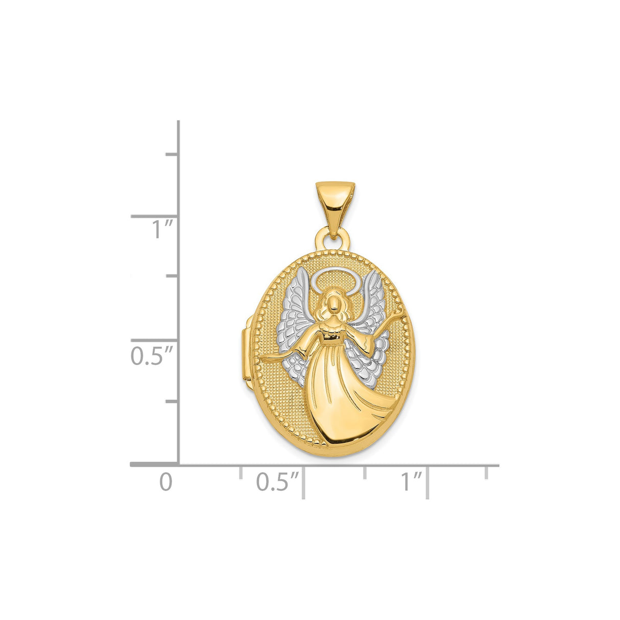 14k Yellow Gold and Rhodium Oval Locket Pendant with Guardian Angel and Halo Wings