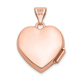 14k Rose Gold Heart Locket Pendant with Raised Hearts and Scroll Design
