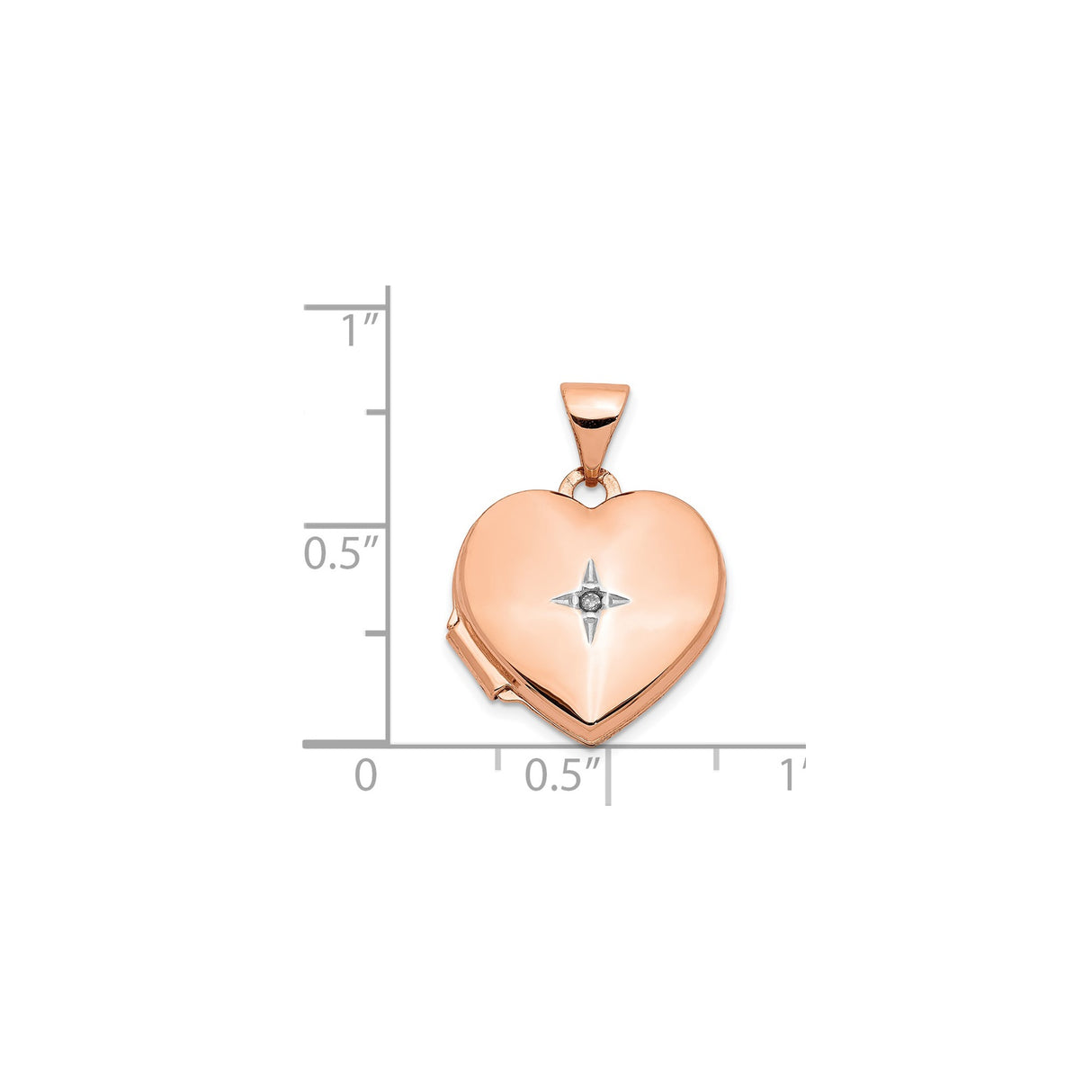 14k Rose Gold Heart Locket Pendant with Diamond Starburst Design, Openable Photo Keepsake