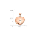 14k Rose Gold Heart Locket Pendant with Diamond Starburst Design, Openable Photo Keepsake