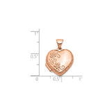 14k Rose Gold Heart Locket Pendant with Floral Design and Decorative Border for Women
