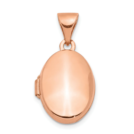 QG- Polished 13mm Plain Oval Locket Charm Pendant in Real 14k Rose Gold