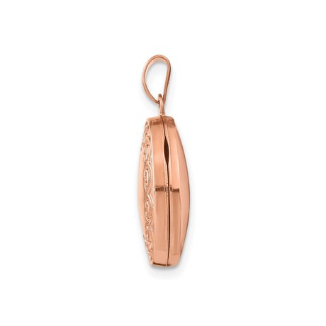 14k Rose Gold Oval Locket Pendant with Filigree Scroll Design, Vintage Style for Women