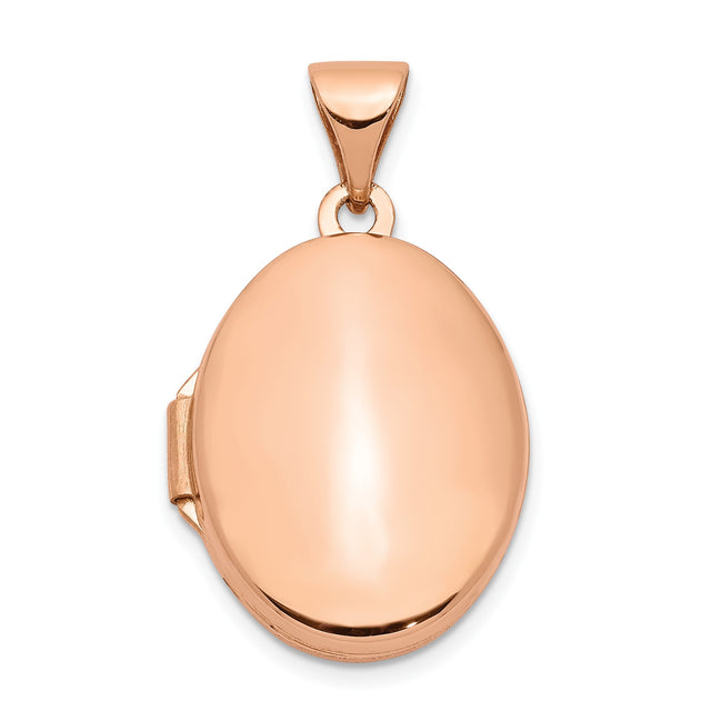 14k Rose Gold Oval Locket Pendant, Polished Finish, Minimalist Keepsake Photo Holder for Women