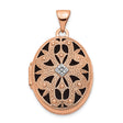 14k Rose Gold Oval Locket Pendant with Diamond Accent, Vintage Floral Filigree Design