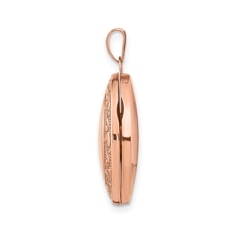 14k Rose Gold Oval Locket Pendant with Heart and Scroll Design for Women