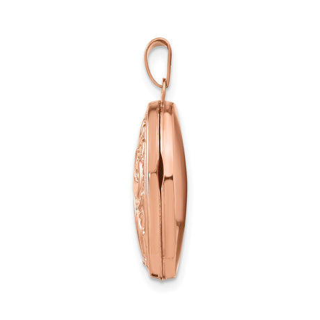 14k Rose Gold Oval Locket Pendant with Floral Scroll Engraving, Vintage Inspired Keepsake Jewelry