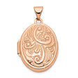 14k Rose Gold Oval Locket Pendant with Floral Scroll Engraving, Vintage Inspired Keepsake Jewelry