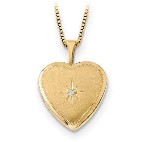 Gold Plated 16mmDiamond Heart Locket and Sterling 12mm Charm Pendant in Real 14k Multi-Tone Gold