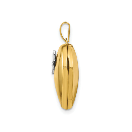 14k Two-Tone Gold Heart Locket Pendant with White Gold Butterfly Accent