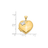 14k Two-Tone Gold Heart Locket Pendant with White Gold Butterfly Accent
