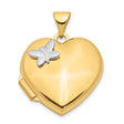 14k Two-Tone Gold Heart Locket Pendant with White Gold Butterfly Accent