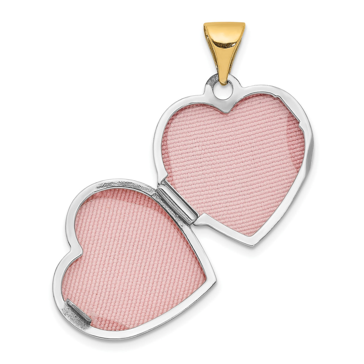 14k Two-Tone Gold Heart Locket Pendant with Diamond Starburst Engraving, Reversible Design