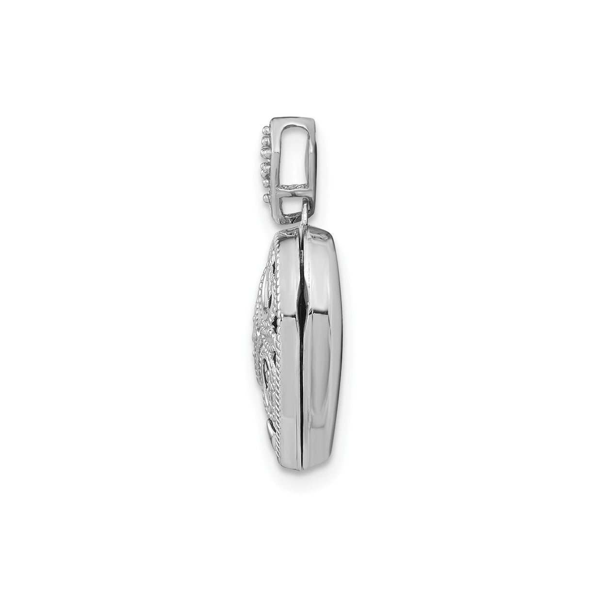 14k White Gold Heart Locket Pendant with Diamond Accent, Blue Enamel Scrollwork Design