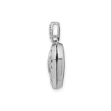14k White Gold Heart Locket Pendant with Diamond Accent, Blue Enamel Scrollwork Design
