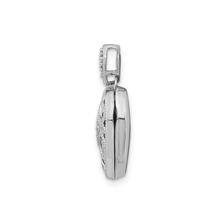 14k White Gold Heart Locket Pendant with Diamond Accent, Blue Enamel Scrollwork Design