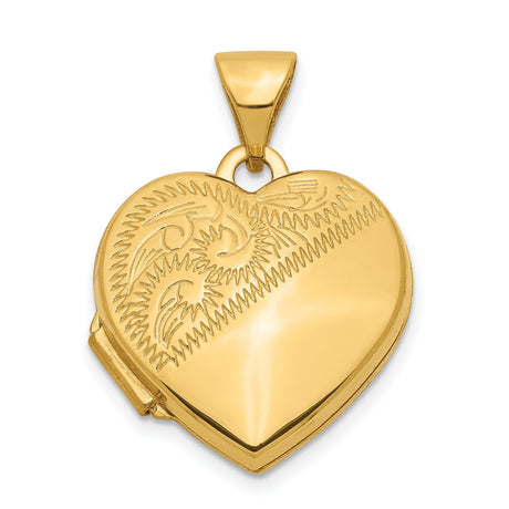15mm Heart Locket Charm Pendant in Real 14k Yellow Gold