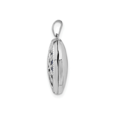 14k White Gold Heart Locket Pendant with Tree of Life on Blue Enamel Background
