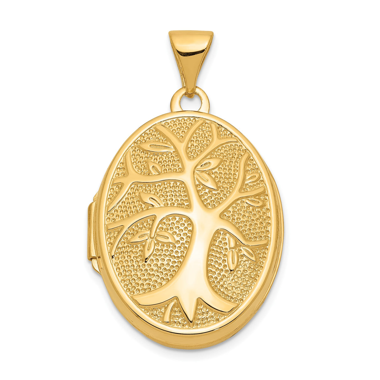 14k Yellow Gold Oval Locket Pendant with Raised Tree of Life Design