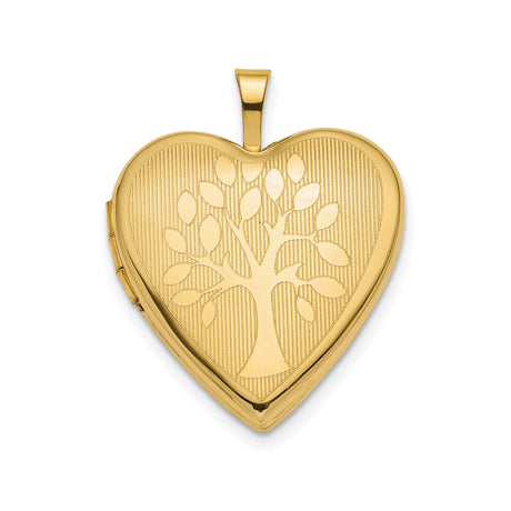 14k Yellow Gold Heart Locket Pendant with Tree of Life Symbol for Women