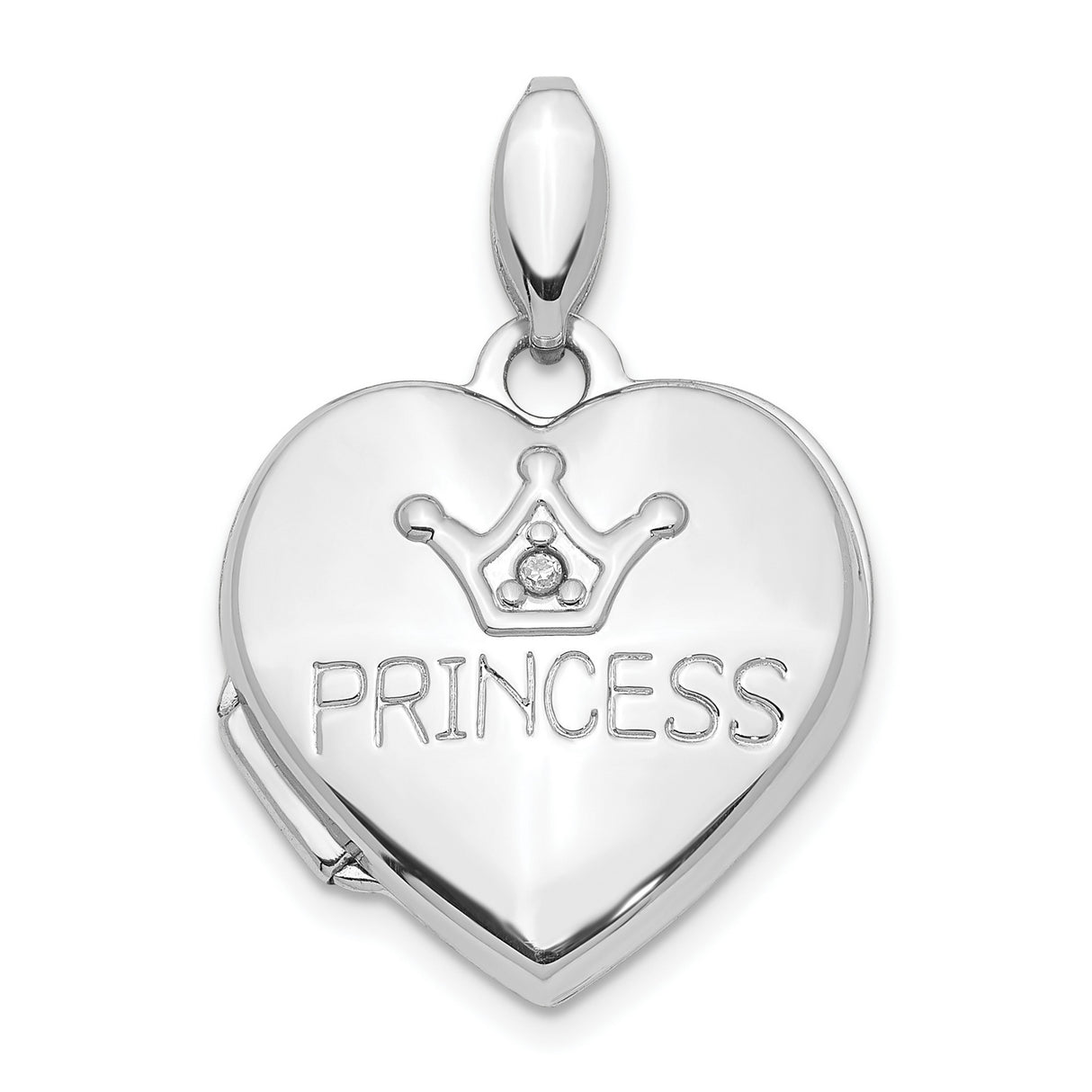 Diamond 16mm Princess Charm Pendant in Real 14k White Gold