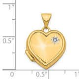 14k Yellow Gold Heart Locket Pendant with Diamond Accent and Starburst Design