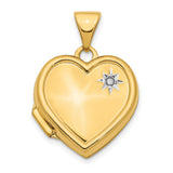 14k Yellow Gold Heart Locket Pendant with Diamond Accent and Starburst Design