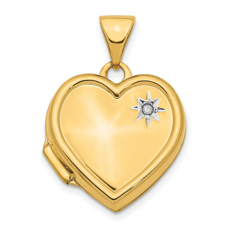 14k Yellow Gold Heart Locket Pendant with Diamond Accent and Starburst Design
