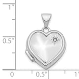 14k White Gold Heart Locket Pendant with Starburst Design and Diamond Accent