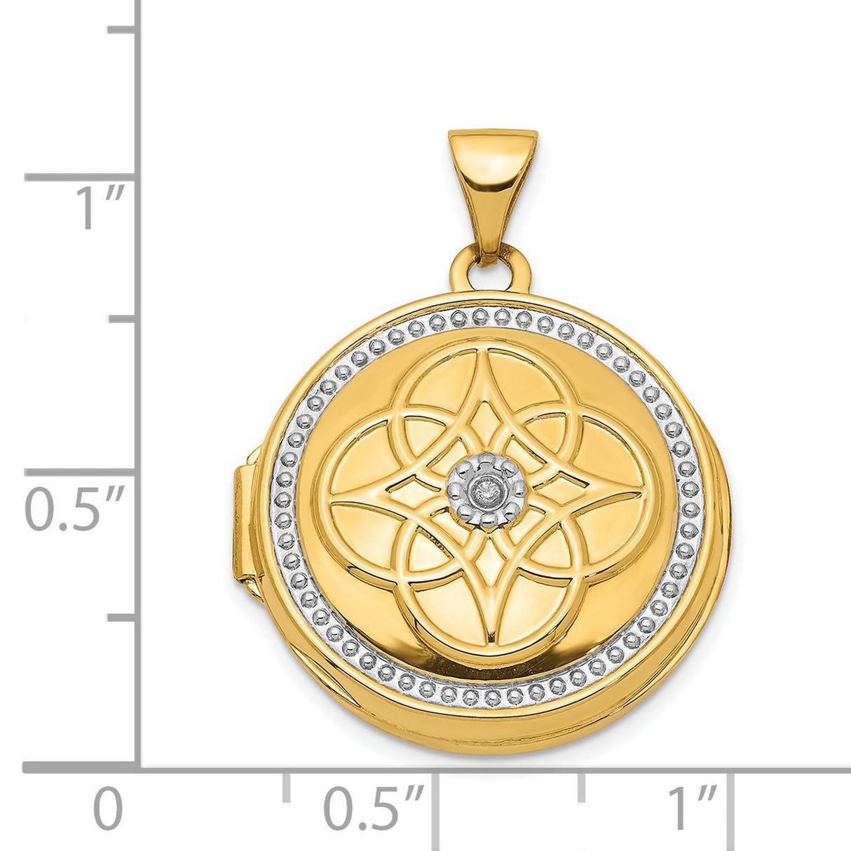 14k Multi-Tone Gold Round Locket Pendant with Diamond Accent, Celtic Knot and Milgrain Detailing